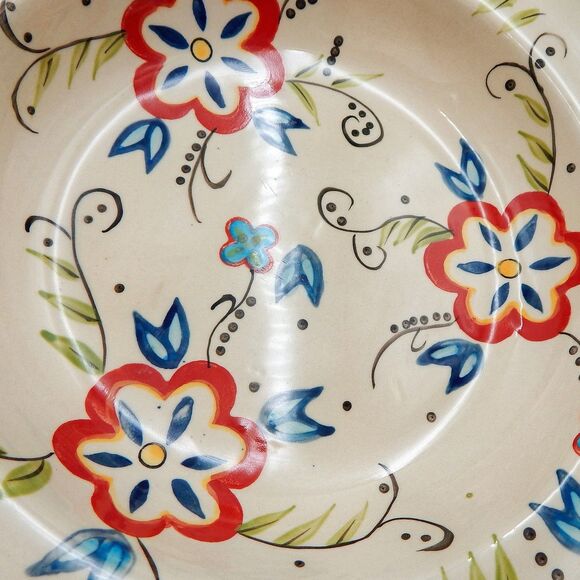 Temptations By Tara Capri Pasta Bowl Blue Wide-Rimmed 12 Inch Floral 1 .5 Qt - Picture 2 of 9
